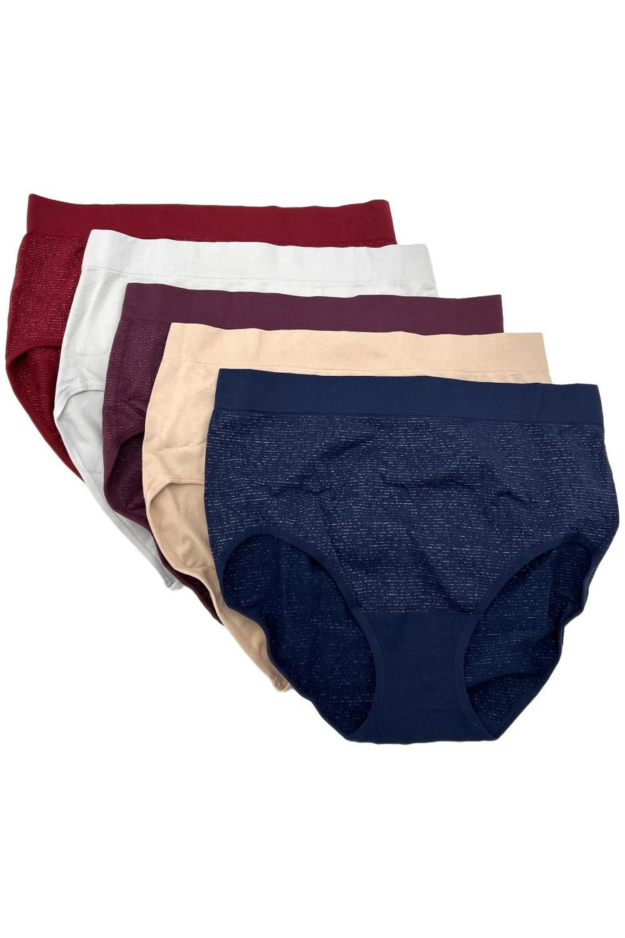 Breezies Women's 5-pack Set Sparkle Stripe Seamless Brief Merlot - Regular